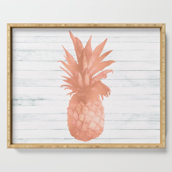 Rose Gold Pineapple On Wood Nautical Decor Serving Tray By Naturemagick Society6