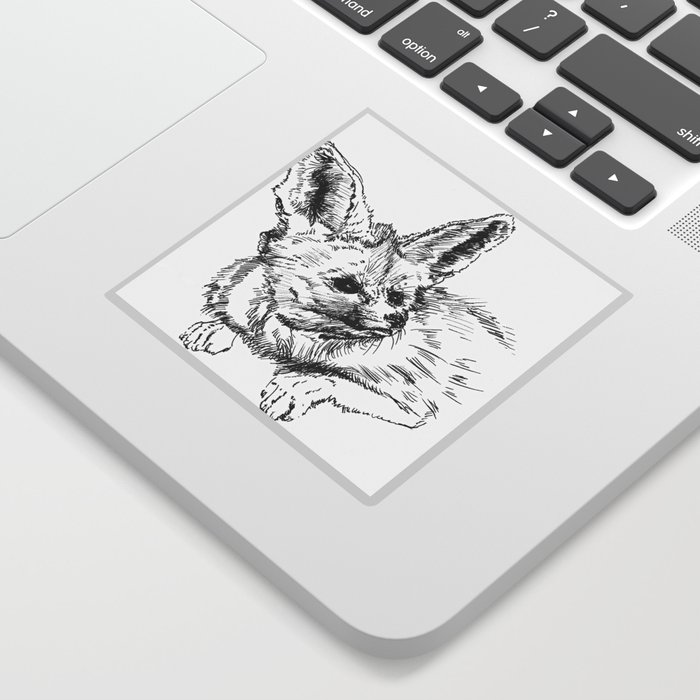 Fennec fox - cute animal print, wall decor, wall art, black and white  Sticker by Kate Jarvis ART | Society6