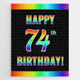 [ Thumbnail: Fun, Colorful, Rainbow Spectrum “HAPPY 74th BIRTHDAY!” Jigsaw Puzzle ]