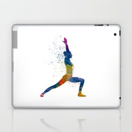 Woman practices yoga in watercolor Laptop Skin
