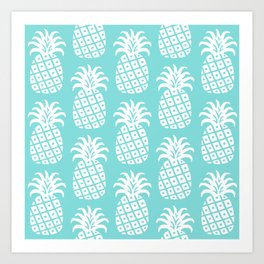 Retro Mid Century Modern Pineapple Pattern 732 Turquoise Art Print