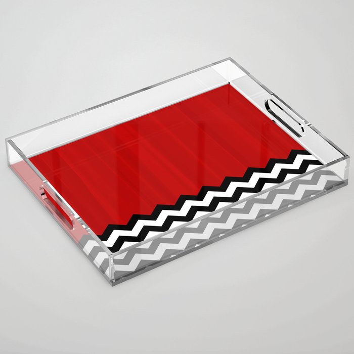 Red Black White Chevron Room w/ Curtains Acrylic Tray