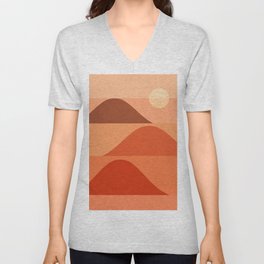 Abstraction_RED_SUNRISE_SUNSET_MOUNTAINS_HORIZON_POP_ART_0616AA V Neck T Shirt