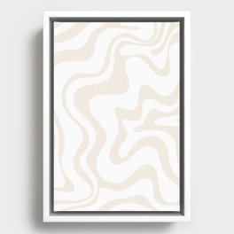 Liquid Swirl Abstract Pattern in Pale Beige and White Framed Canvas