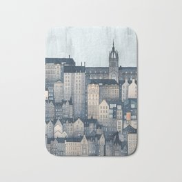 Close Bath Mat | Rooftops, Buildings, Cityscape, Adventure, History, Acrylic, Texture, Oldtown, City, Painting 