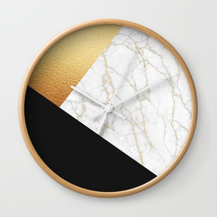 GOLDEN MARBLE TRIANGLE Wall Clock