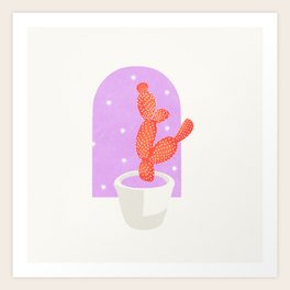 Cactus in Front of Starry Window Art Print