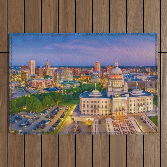 Downtown Providence, Rhode Island Twilight Cityscape landscape painting Outdoor Rug