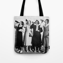 1925 women forced to drink whole bottles of cornac at airport security vintage black and white alcoholic beverages photograph - photography - photographs Tote Bag