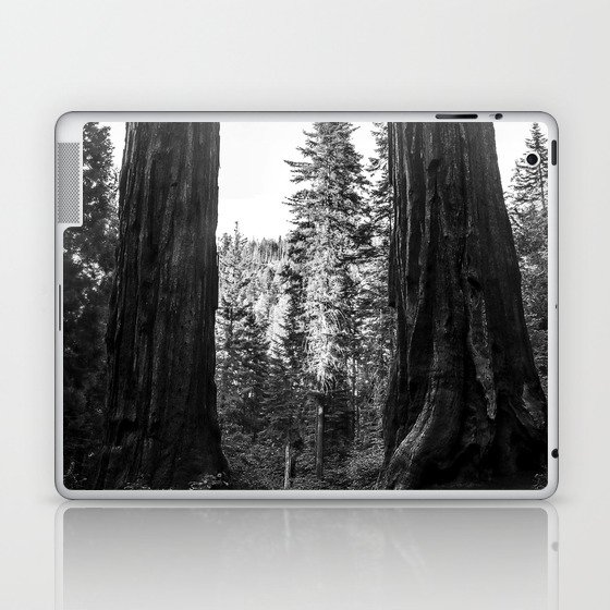 Twin giant redwoods II portrait version / sequoias Pacific Coast California nature black and white landscape photograph / photography Laptop & iPad Skin