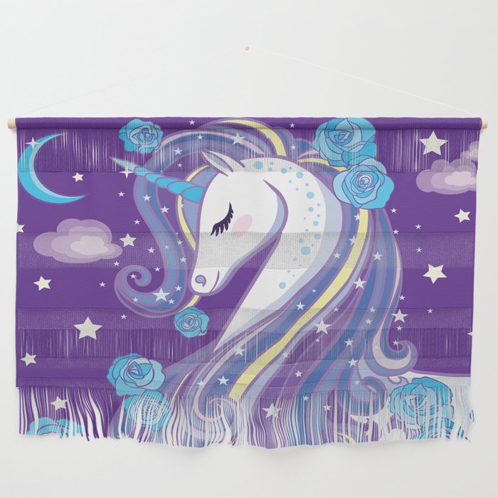 Magical Unicorn in Purple Sky Wall Hanging