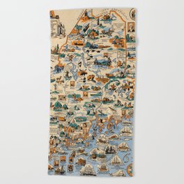1936 Vintage Map of the State of Maine Beach Towel