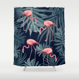 Summer Flamingo Jungle Night Vibes #1 #tropical #decor #art #society6 Shower Curtain