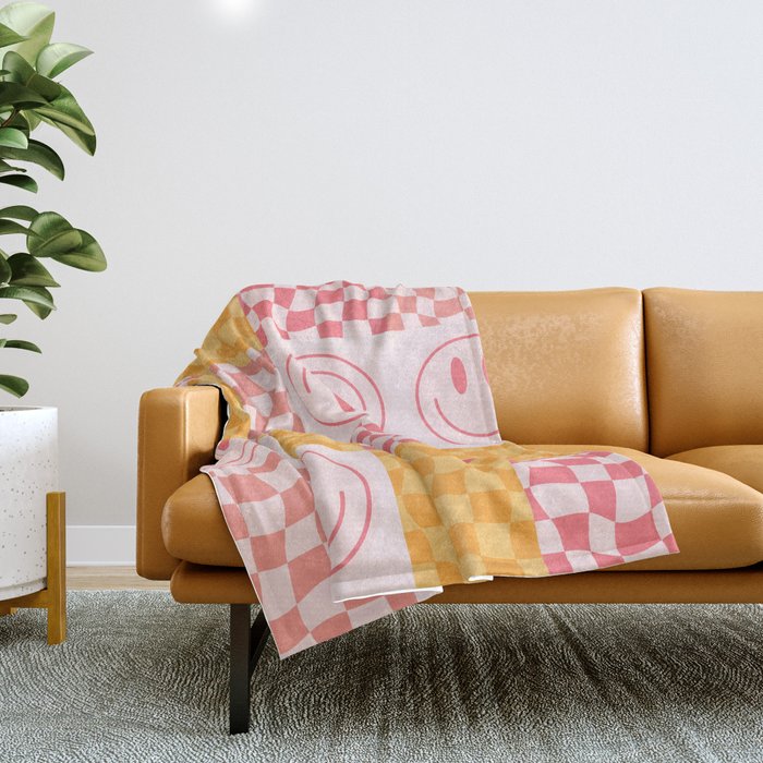Pink and yellow throw store blanket