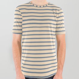 [ Thumbnail: Light Slate Gray and Bisque Colored Lined Pattern All Over Graphic Tee ]