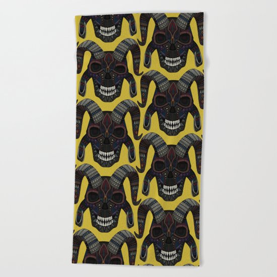 demon skull ochre Beach Towel