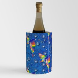 Colorful Shark Hand Drawn Design with Digital Bubbles on a Water Background Wine Chiller