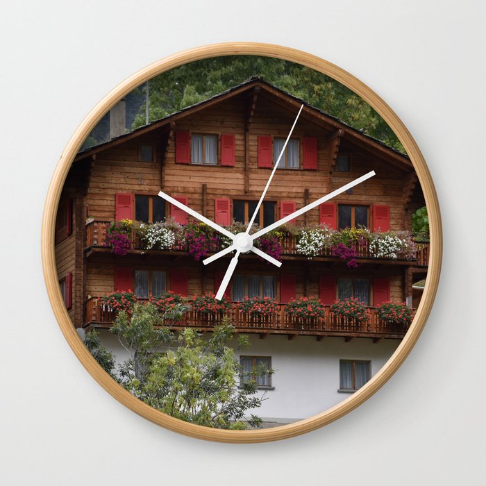 Swiss Alpine Chalet in Valais Switzerland Wall Clock