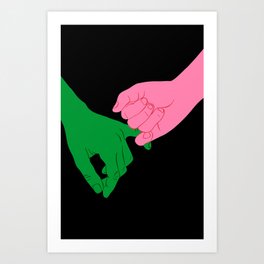 Colorful people holding hands flat cartoon illustration print Art Print