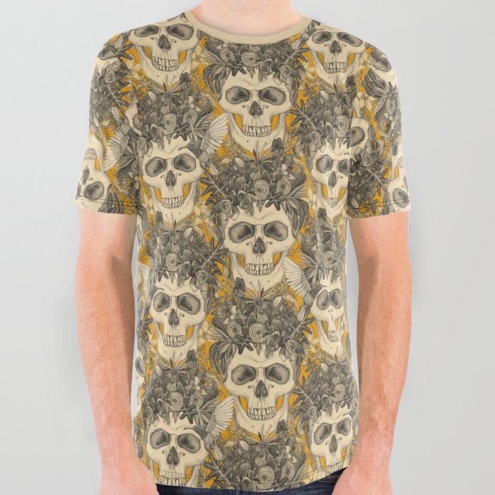 skull damask marigold All Over Graphic Tee