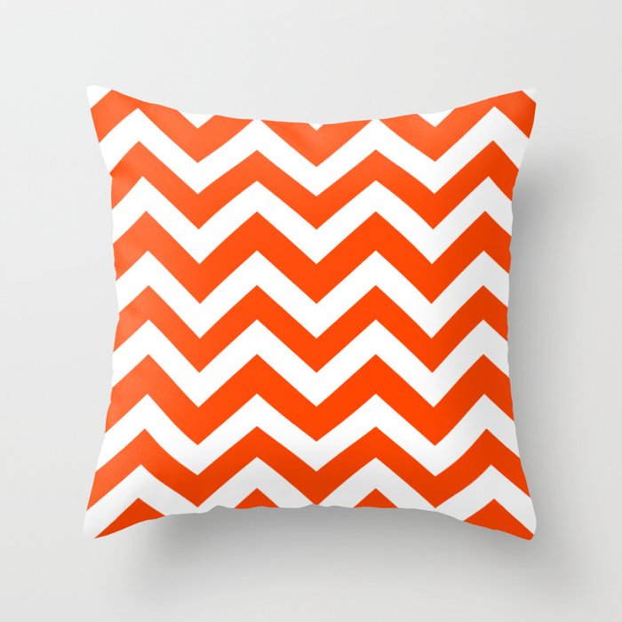 Red-orange (Color wheel) - orange color - Zigzag Chevron Pattern Throw Pillow