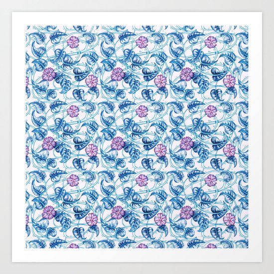 Ipomea Flower_ Morning Glory Floral Pattern Art Print