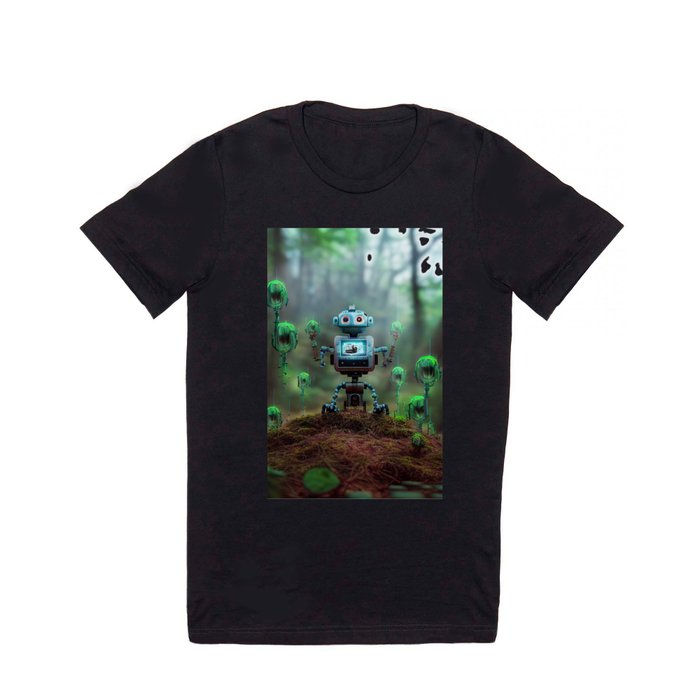 Little Blue Robot in the Forest T Shirt