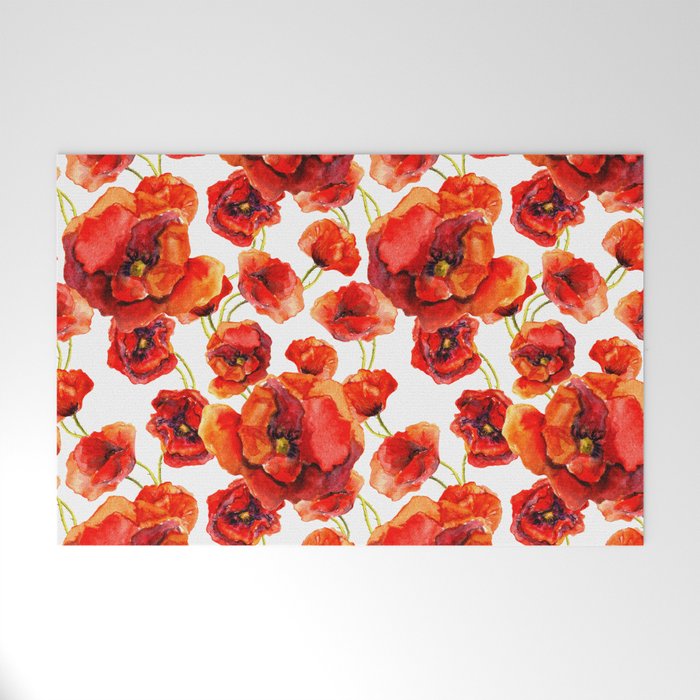 Red poppy pattern Welcome Mat