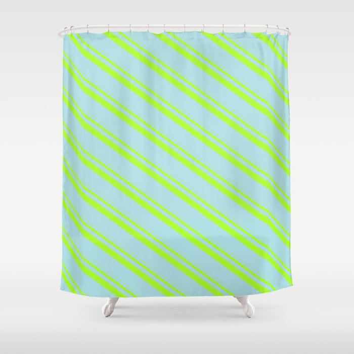 Light Green & Powder Blue Colored Stripes/Lines Pattern Shower Curtain
