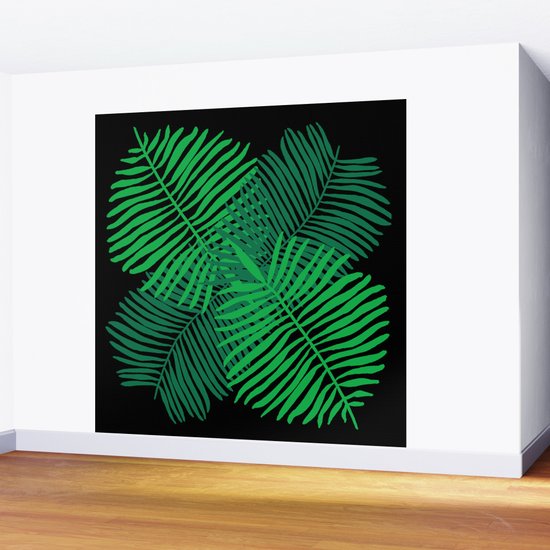 Modern Tropical Palm Leaves Painting Black Background Wall Mural