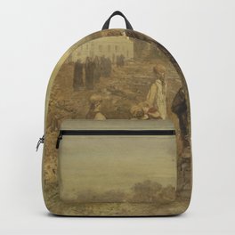 Monks go to a church, watched by a group of Germans, Charles Rochussen, 1871 Backpack | Religious, White, Monk, Procession, Religion, People, Buddhism, Festival, Thailand, Holy 