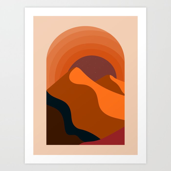 Terracotta in Moon and Mountains Art Print