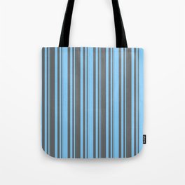 [ Thumbnail: Light Sky Blue and Dim Grey Colored Pattern of Stripes Tote Bag ]