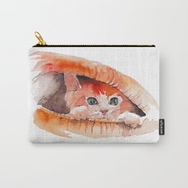 Ginger Kitten Watercolor Carry-All Pouch | Illustration, Ink, Gingercat, Orangecat, Peekingcat, Funnycat, Cat, Orangekitten, Watercolor, Gingerkitten 