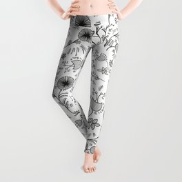 Artistic black and white hand drawn doodle floral pattern Leggings