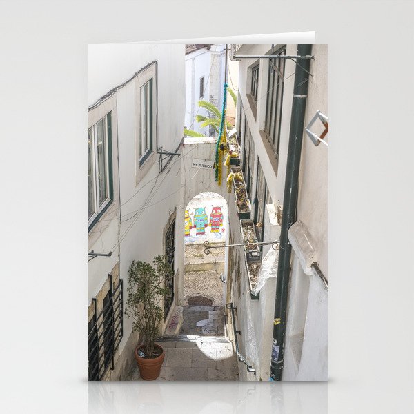 Alley in Lisbon Portugal with colorful streetart - martians in the mediterranean - travel and street photography Stationery Cards