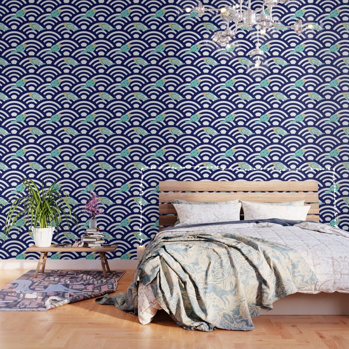 Fishes in the sea blue and turquoise palette Wallpaper