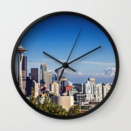 Seattle Overlook with Mt Rainier Wall Clock