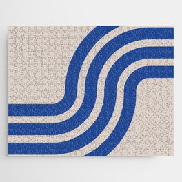 Retro Groove Swirl Matisse Blue Jigsaw Puzzle