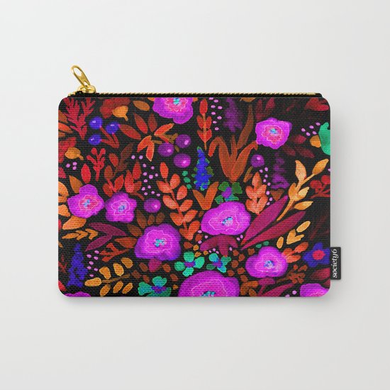 Watercolor colorful flower pattern on a black background . Carry-All Pouch