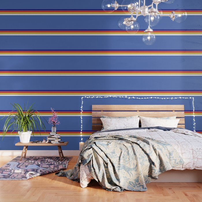 Classic Retro Stripes on Vintage Blue - Hundare Wallpaper