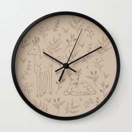 Roe deer sketched floral pattern light  Wall Clock