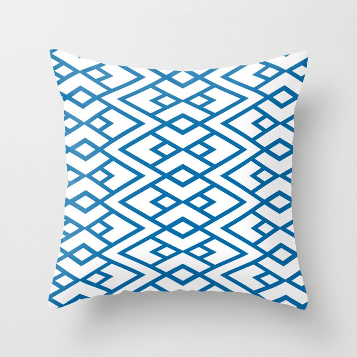 Blue and White Diamond Shape Art Deco Pattern 2022 Trending Color Pantone Indigo Bunting 18-4250 Throw Pillow
