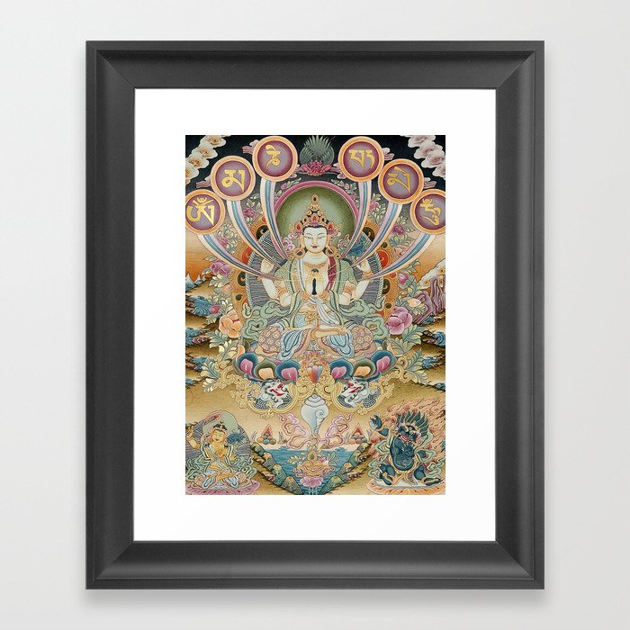 The Patron Deity of Om Mani Padme Hum Tibetan Thangka Framed Art Print