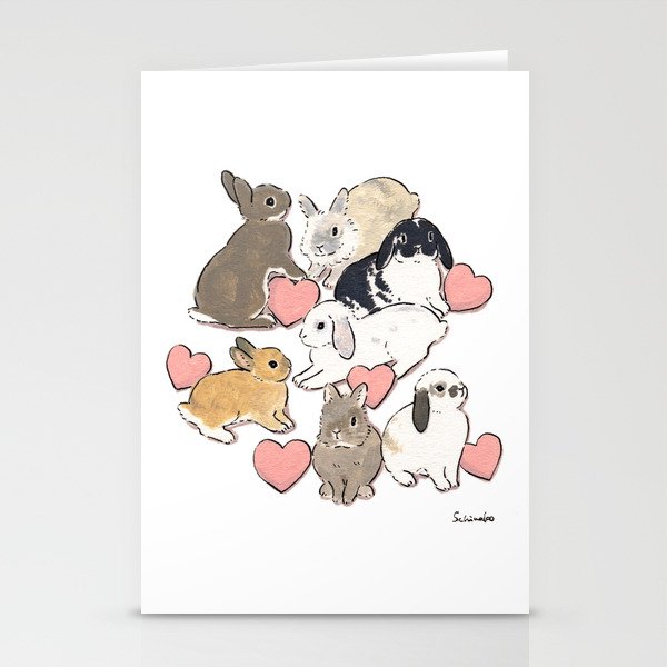 Hearts and bunnies Stationery Cards