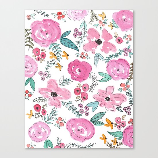 Pink Watercolor Floral Print Canvas Print