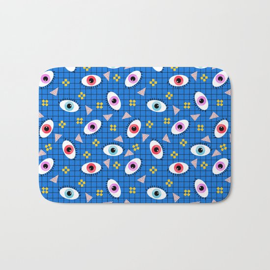 Hungry - eyes retro grid throwback 1980s minimal modern pattern print wacko designs neon Bath Mat