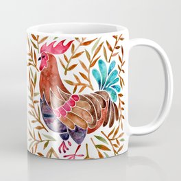 Le Coq – Watercolor Rooster with Sepia Leaves Mug