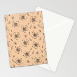 Summer Black Flower On Peach Background Pattern Stationery Card