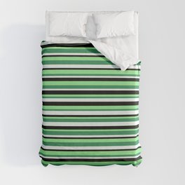 [ Thumbnail: Light Green, Sea Green, Mint Cream & Black Colored Pattern of Stripes Duvet Cover ]